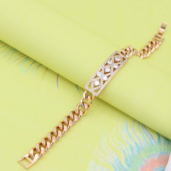 "Rose Gold Bracelet with Geometric CZ Panel and Bold Chain, XPBL0816 - Picture 1 of 12